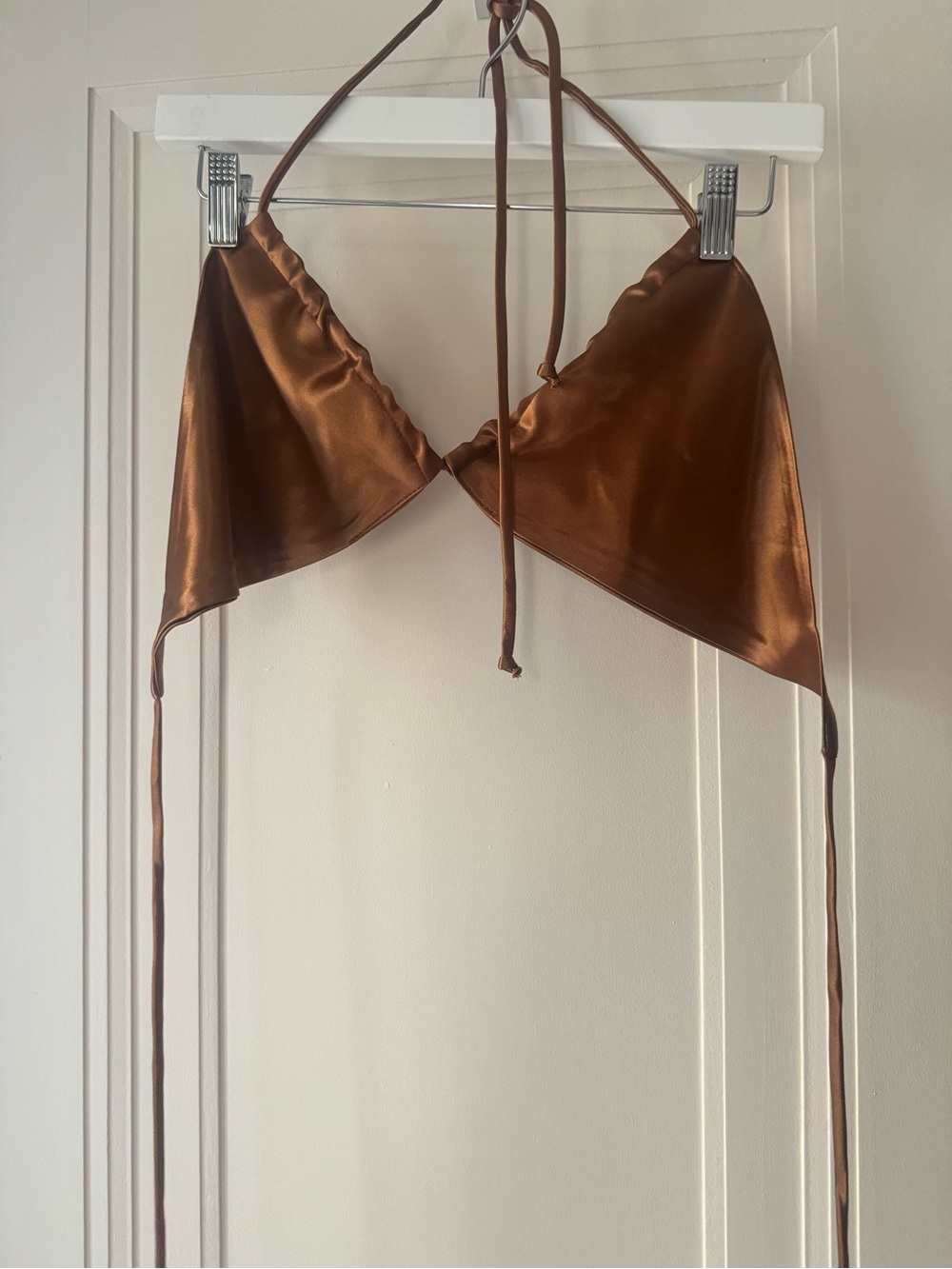 Resa Copper Satin Triangle Tie Bralette/Halter Top